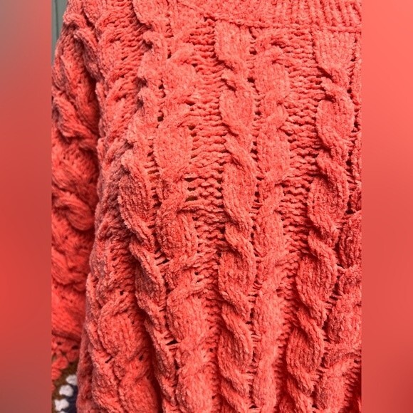 POL Cable Knit Long Sleeve Orange Sweater With Granny Square Detail Size Small - Picture 5 of 11